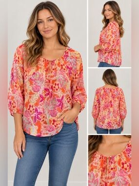 WOMEN'S Chaps floral Semi Sheer top size small